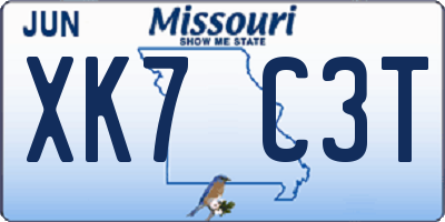 MO license plate XK7C3T