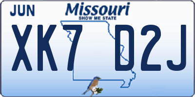 MO license plate XK7D2J