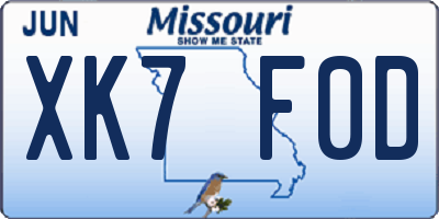 MO license plate XK7F0D