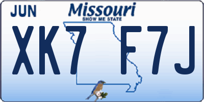 MO license plate XK7F7J