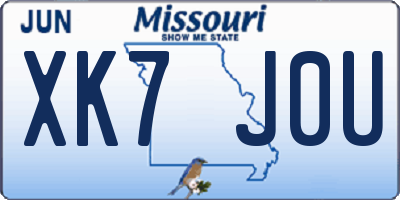 MO license plate XK7J0U