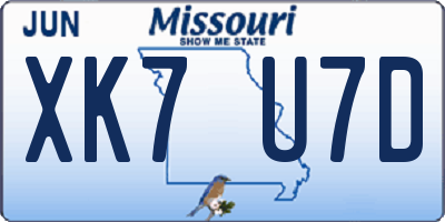 MO license plate XK7U7D