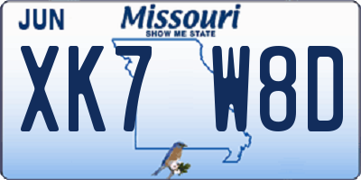 MO license plate XK7W8D