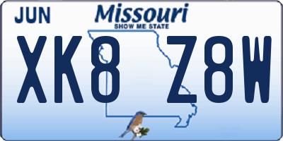 MO license plate XK8Z8W