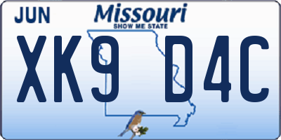 MO license plate XK9D4C