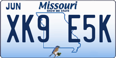 MO license plate XK9E5K