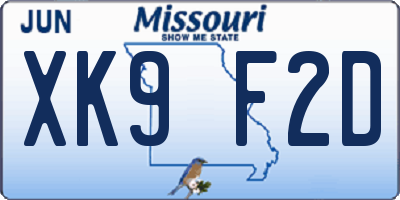 MO license plate XK9F2D