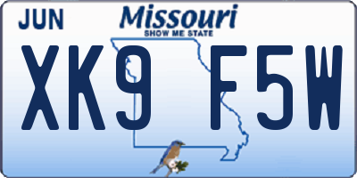 MO license plate XK9F5W