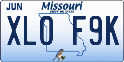 MO license plate XL0F9K