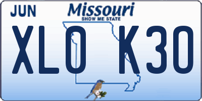 MO license plate XL0K3O