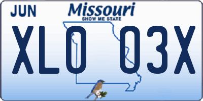MO license plate XL0O3X