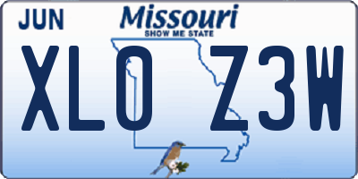 MO license plate XL0Z3W
