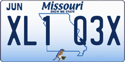 MO license plate XL1Q3X