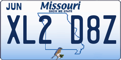 MO license plate XL2D8Z