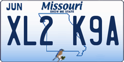 MO license plate XL2K9A
