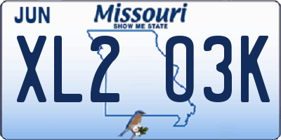 MO license plate XL2O3K