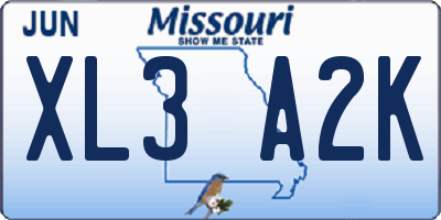 MO license plate XL3A2K
