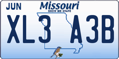 MO license plate XL3A3B