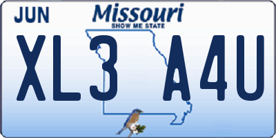 MO license plate XL3A4U