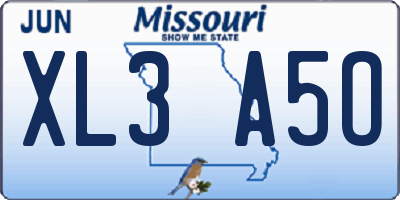 MO license plate XL3A5O