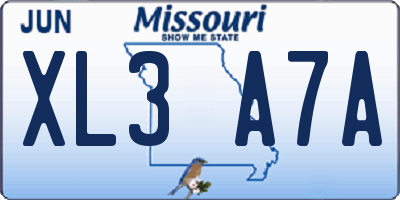 MO license plate XL3A7A