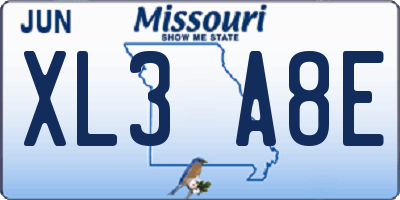 MO license plate XL3A8E