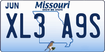 MO license plate XL3A9S