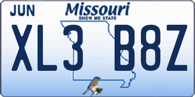 MO license plate XL3B8Z