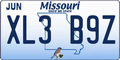 MO license plate XL3B9Z