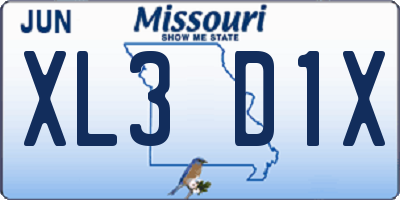 MO license plate XL3D1X