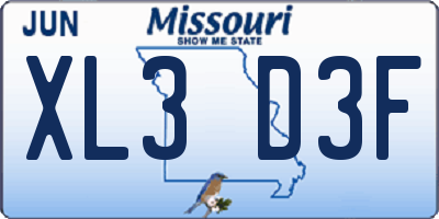 MO license plate XL3D3F
