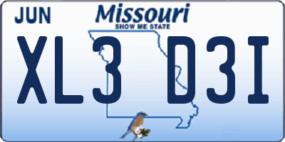 MO license plate XL3D3I