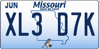MO license plate XL3D7K