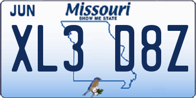 MO license plate XL3D8Z