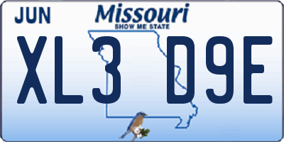 MO license plate XL3D9E