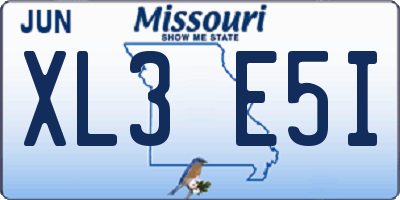 MO license plate XL3E5I