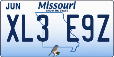 MO license plate XL3E9Z