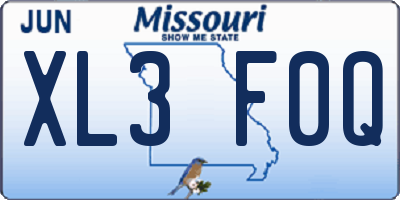 MO license plate XL3F0Q