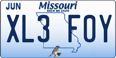 MO license plate XL3F0Y