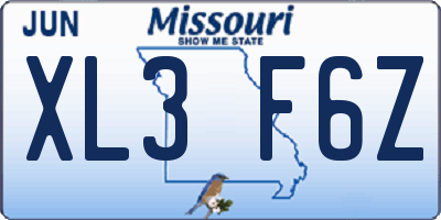 MO license plate XL3F6Z