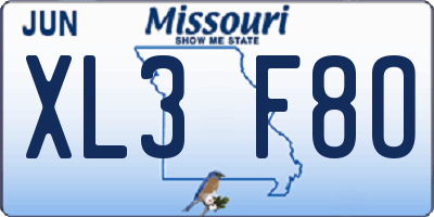 MO license plate XL3F8O