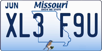 MO license plate XL3F9U