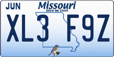 MO license plate XL3F9Z