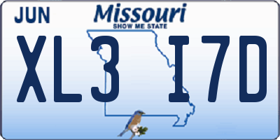 MO license plate XL3I7D