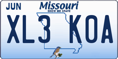 MO license plate XL3K0A