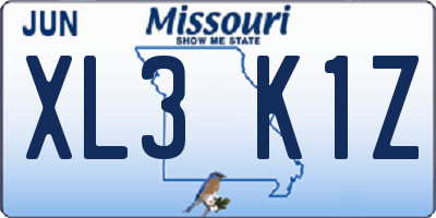 MO license plate XL3K1Z
