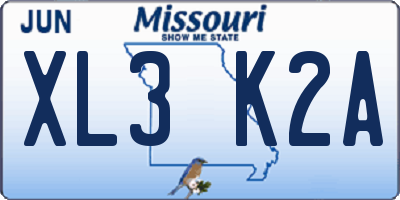 MO license plate XL3K2A