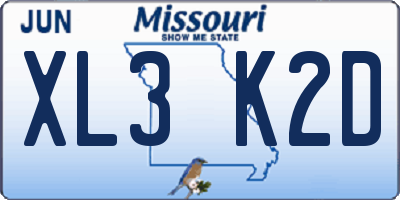 MO license plate XL3K2D