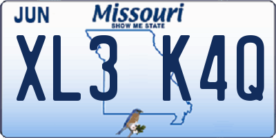 MO license plate XL3K4Q