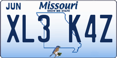 MO license plate XL3K4Z